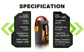 Ovonic 120C 4S 1800mAh 14.8V LiPo Battery Pack for FPV Racing with XT60 Plug - Ampow